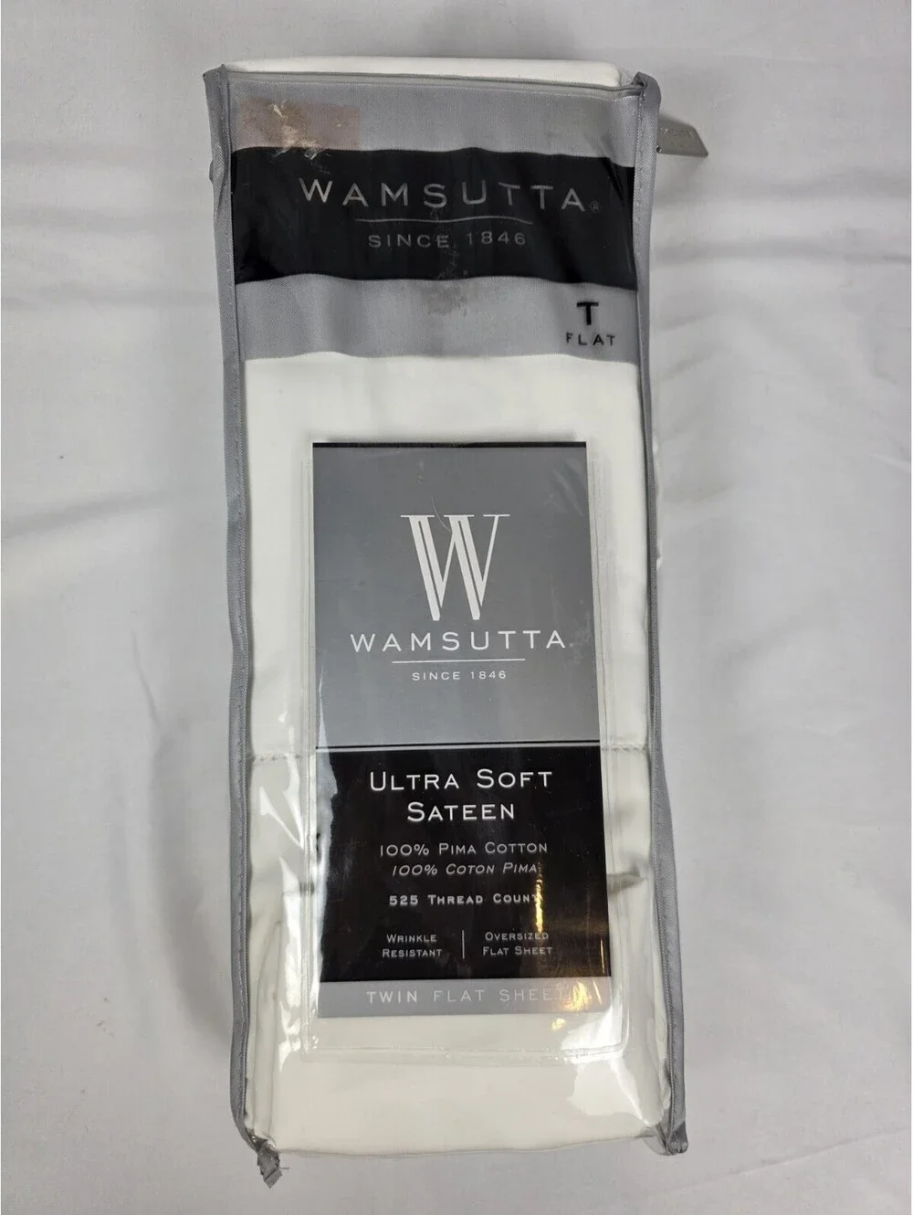 Wamsutta Pima Sateen 525 Thread Count Twin Flat Sheet White Wrinkle Free